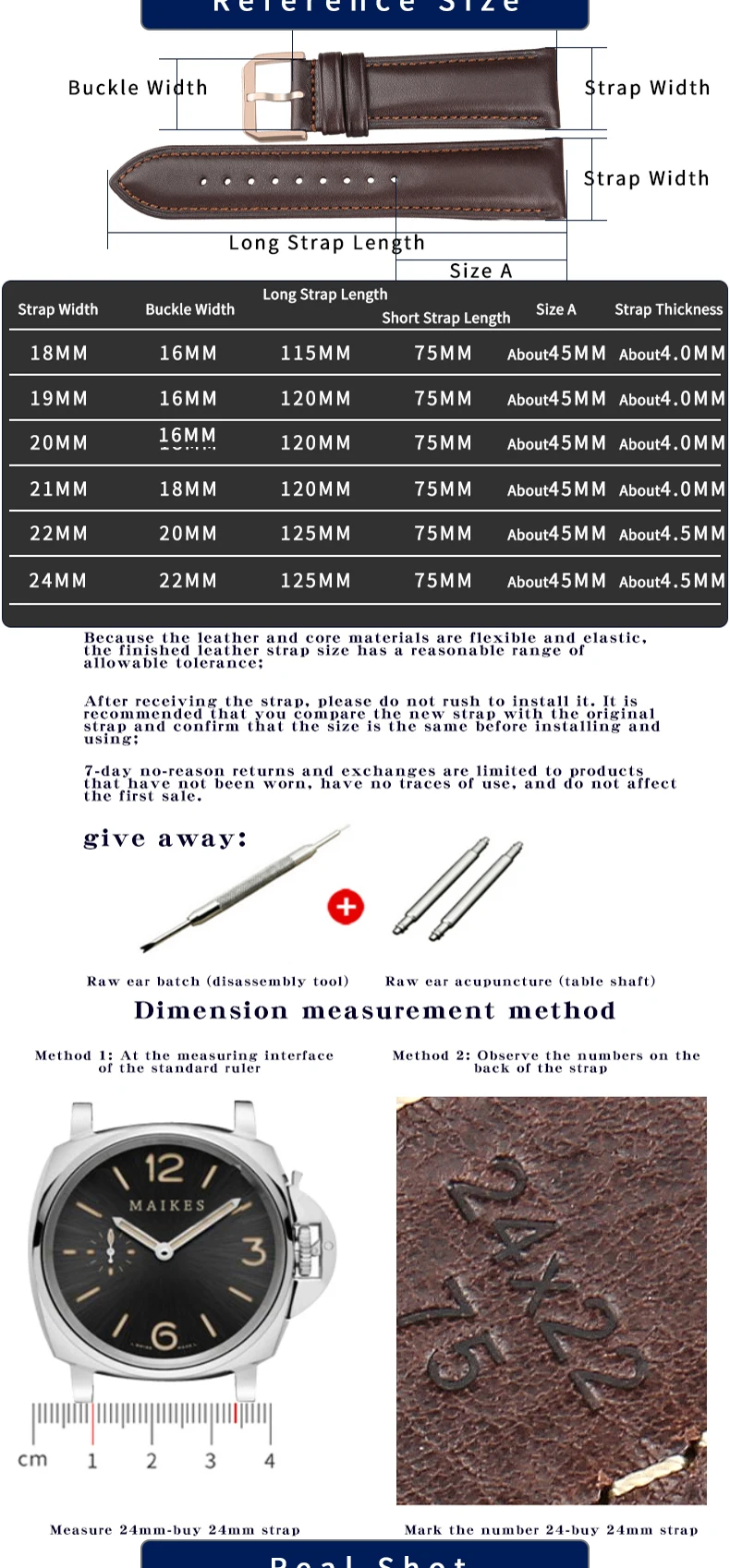 MAIKES Hot Sale 1pc Fashion Men Women 18mm 20mm 22mm 24mm Cowhide Leather Strap Black Business Watch Band Universal