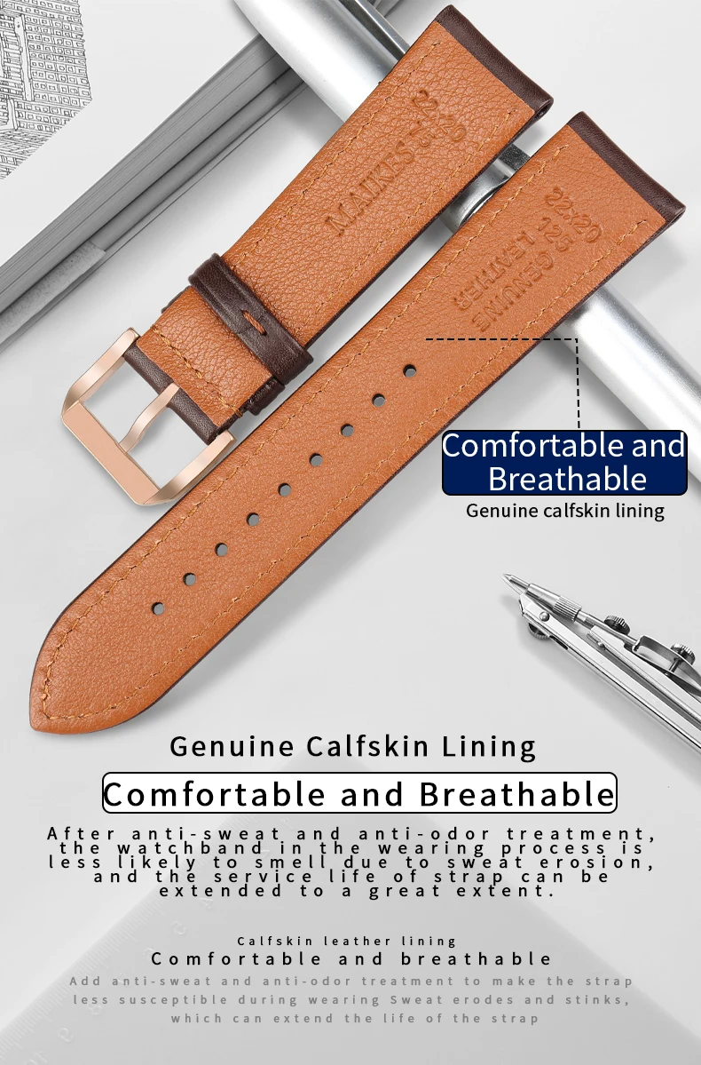 MAIKES Hot Sale 1pc Fashion Men Women 18mm 20mm 22mm 24mm Cowhide Leather Strap Black Business Watch Band Universal