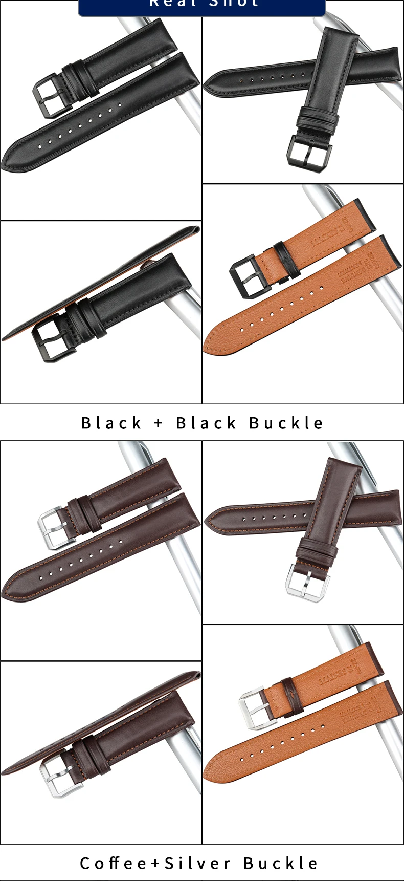 MAIKES Hot Sale 1pc Fashion Men Women 18mm 20mm 22mm 24mm Cowhide Leather Strap Black Business Watch Band Universal
