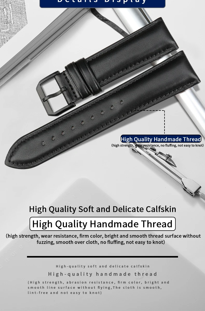 MAIKES Hot Sale 1pc Fashion Men Women 18mm 20mm 22mm 24mm Cowhide Leather Strap Black Business Watch Band Universal