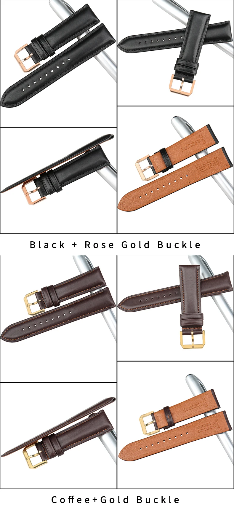 MAIKES Hot Sale 1pc Fashion Men Women 18mm 20mm 22mm 24mm Cowhide Leather Strap Black Business Watch Band Universal