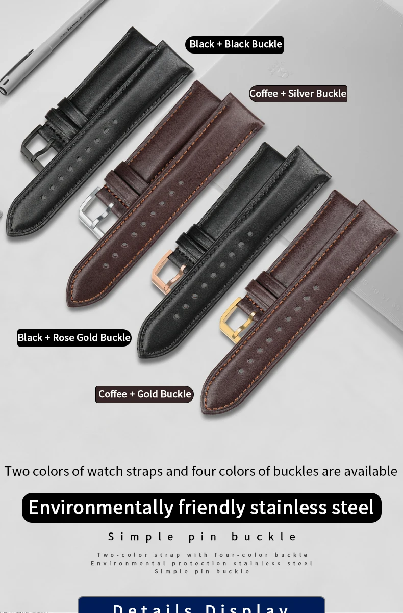MAIKES Hot Sale 1pc Fashion Men Women 18mm 20mm 22mm 24mm Cowhide Leather Strap Black Business Watch Band Universal