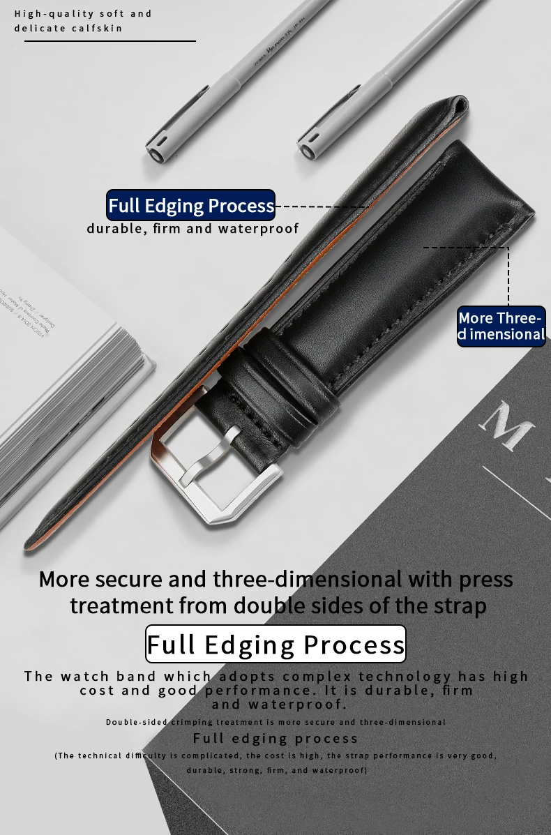 MAIKES Hot Sale 1pc Fashion Men Women 18mm 20mm 22mm 24mm Cowhide Leather Strap Black Business Watch Band Universal