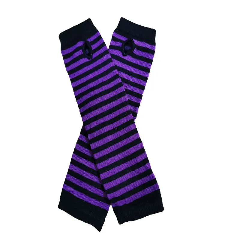 New Fashion Long Glove Arm Cover Classic Black and White Striped Fingerless Cotton Long Wristband