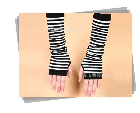 New Fashion Long Glove Arm Cover Classic Black and White Striped Fingerless Cotton Long Wristband