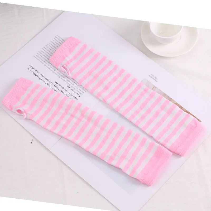 New Fashion Long Glove Arm Cover Classic Black and White Striped Fingerless Cotton Long Wristband
