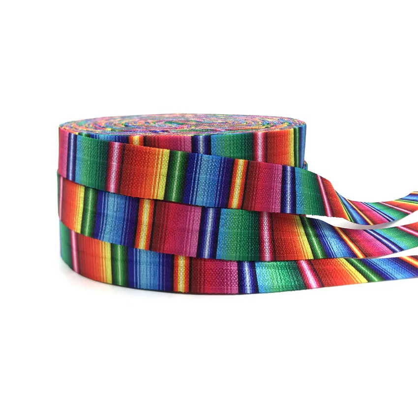 16mm Tie Dye Colorful Stripe Print Fold Over Elastic FOE Ribbon Headwear Party Gift Packing Sewing Home Decoration Accessory 10Y