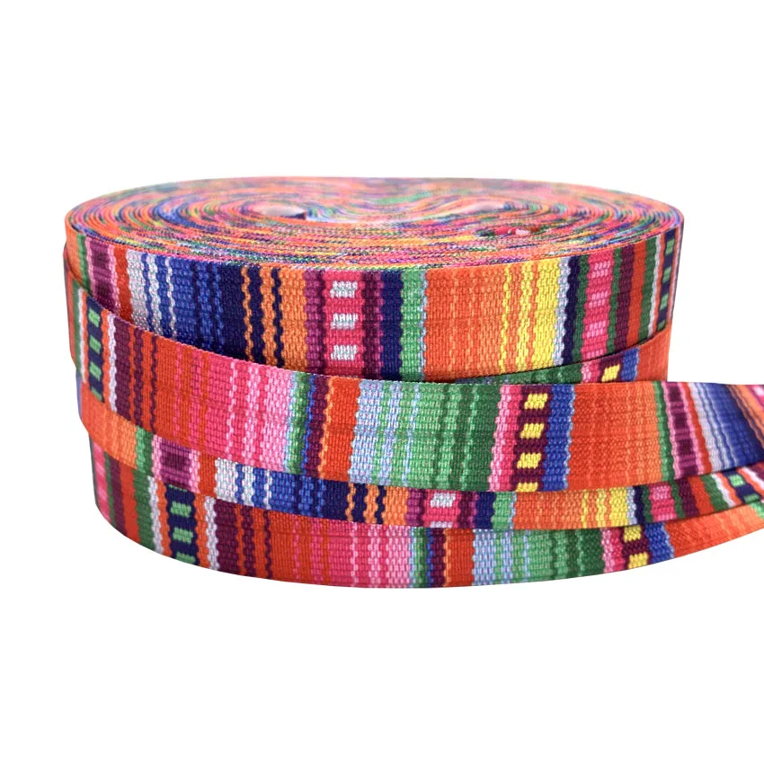 16mm Tie Dye Colorful Stripe Print Fold Over Elastic FOE Ribbon Headwear Party Gift Packing Sewing Home Decoration Accessory 10Y