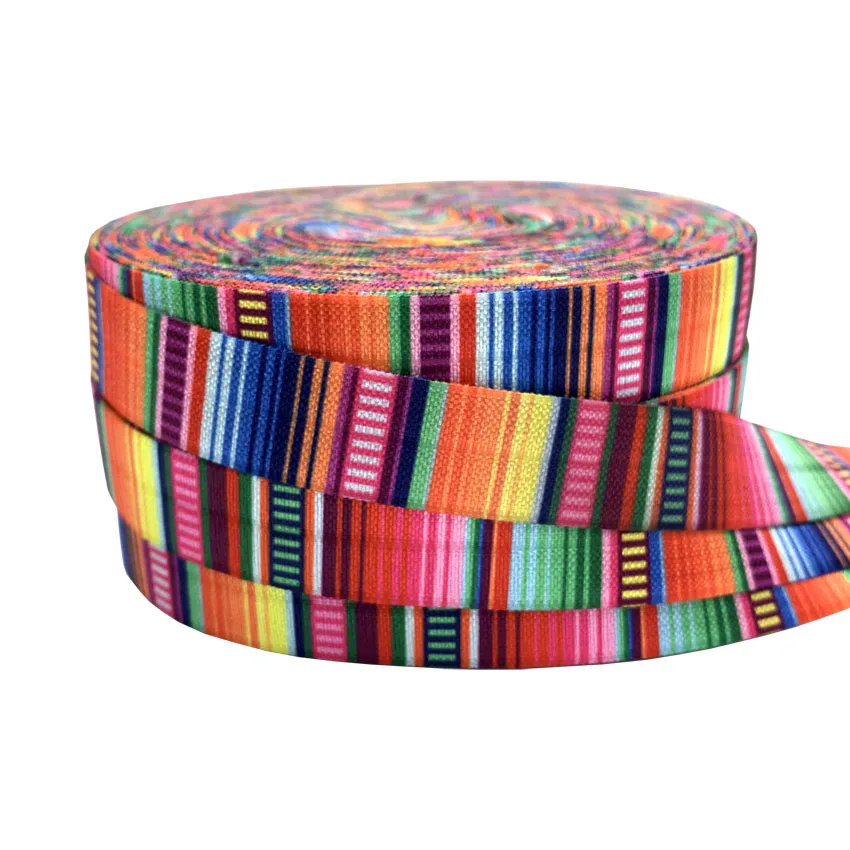 16mm Tie Dye Colorful Stripe Print Fold Over Elastic FOE Ribbon Headwear Party Gift Packing Sewing Home Decoration Accessory 10Y
