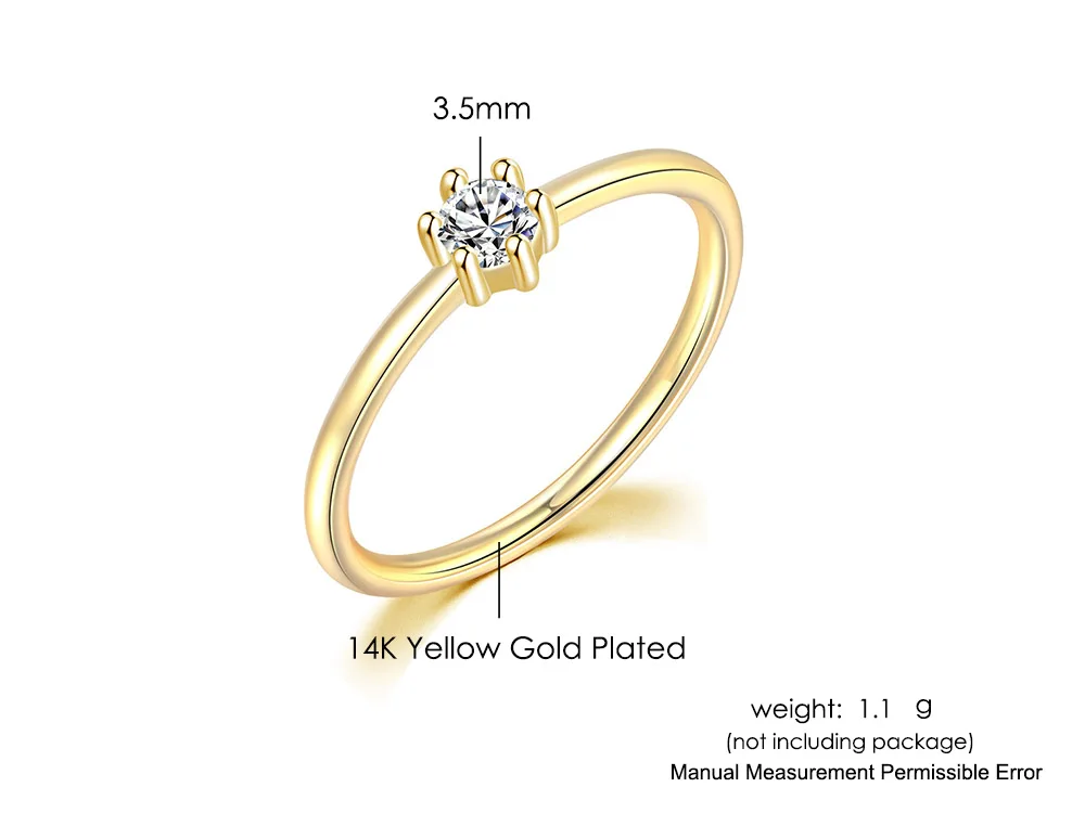 Wedding Bride Rings For Women Mini Cute Yellow Gold Color Jewellry Zircon Engagement Thin Ring Wholesale Jewelry R112