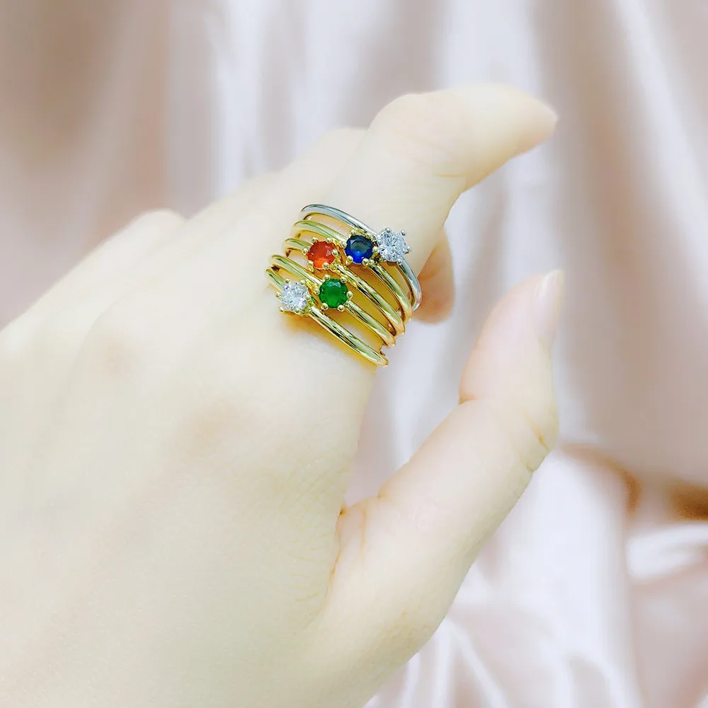 Wedding Bride Rings For Women Mini Cute Yellow Gold Color Jewellry Zircon Engagement Thin Ring Wholesale Jewelry R112