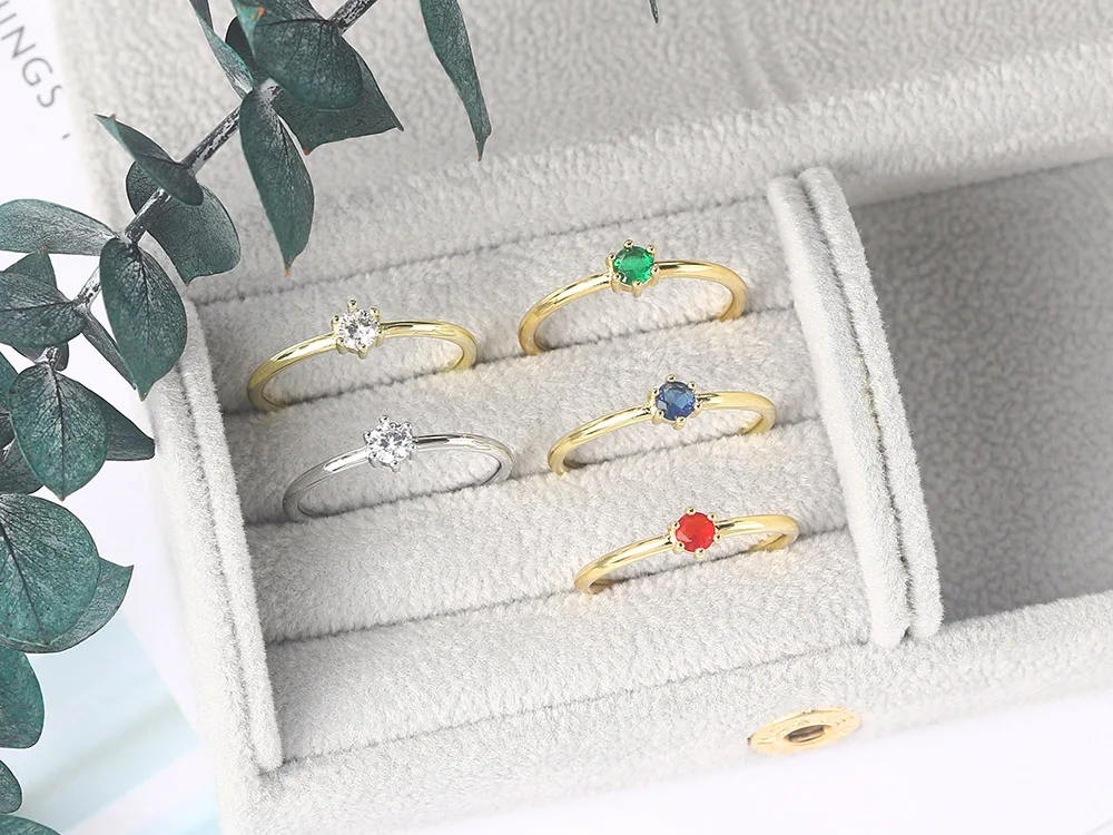 Wedding Bride Rings For Women Mini Cute Yellow Gold Color Jewellry Zircon Engagement Thin Ring Wholesale Jewelry R112