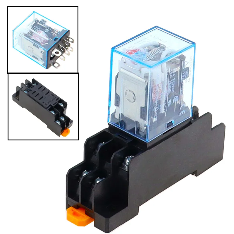 DC12V 24V 36V 48V 110V 220V 10A 8PIN Coil Power Relay DPDT LY2NJ HH62P HHC68A-2Z With Socket Base