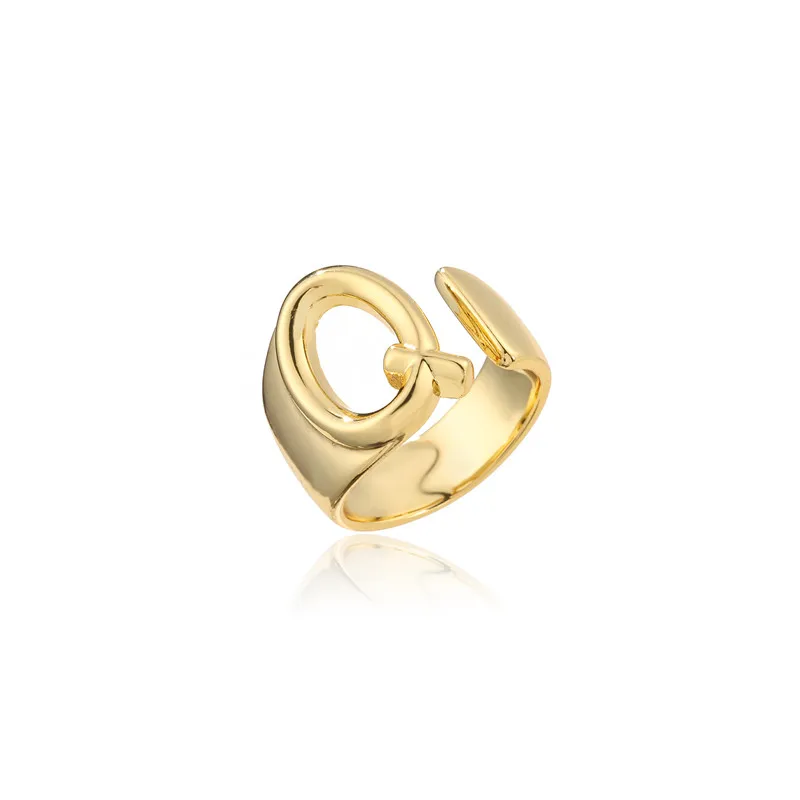 Hollow A-Z Letter Gold Color Metal Adjustable Opening Ring Initials Name Alphabet Female Party Chunky Wide Trendy Jewelry
