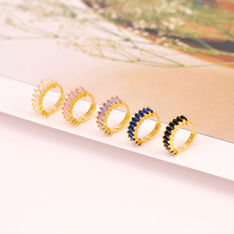 925 Sterling Silver Needle Niche Classic Colorful Zircon Hoop Earrings Women Delicate Charm Jewelry Huggie Earring Accessories