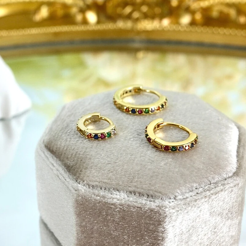 925 Sterling Silver Needle Niche Classic Colorful Zircon Hoop Earrings Women Delicate Charm Jewelry Huggie Earring Accessories