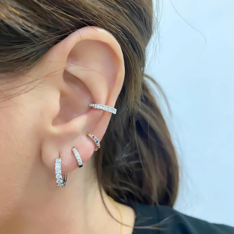 925 Sterling Silver Needle Niche Classic Colorful Zircon Hoop Earrings Women Delicate Charm Jewelry Huggie Earring Accessories