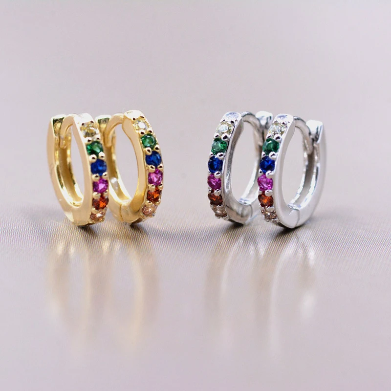 925 Sterling Silver Needle Niche Classic Colorful Zircon Hoop Earrings Women Delicate Charm Jewelry Huggie Earring Accessories