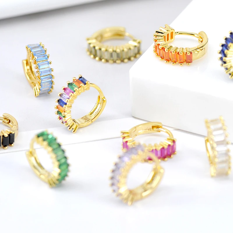 925 Sterling Silver Needle Niche Classic Colorful Zircon Hoop Earrings Women Delicate Charm Jewelry Huggie Earring Accessories