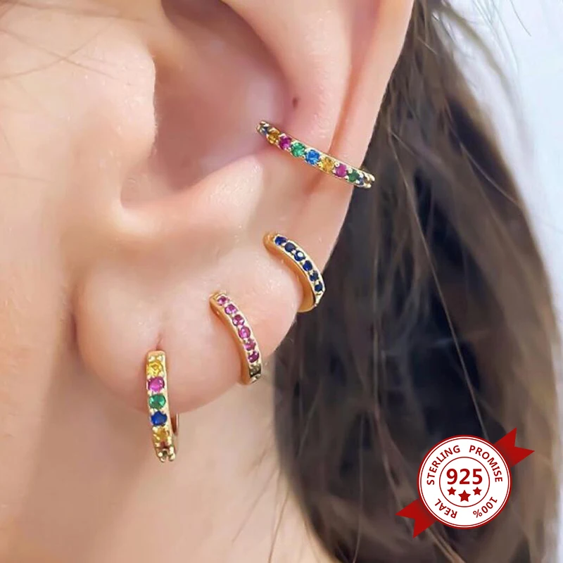 925 Sterling Silver Needle Niche Classic Colorful Zircon Hoop Earrings Women Delicate Charm Jewelry Huggie Earring Accessories
