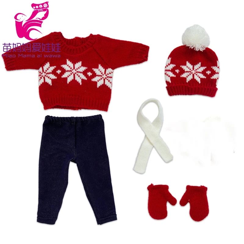 18 Inch Baby Doll Winter Clothes Set Crochet Sweater Scarf Hat Gloves New Year Apparel for 43 Cm Girl Dolls
