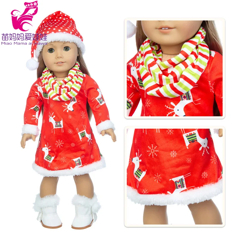 18 Inch Baby Doll Winter Clothes Set Crochet Sweater Scarf Hat Gloves New Year Apparel for 43 Cm Girl Dolls