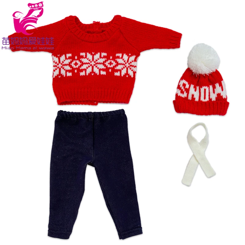 18 Inch Baby Doll Winter Clothes Set Crochet Sweater Scarf Hat Gloves New Year Apparel for 43 Cm Girl Dolls