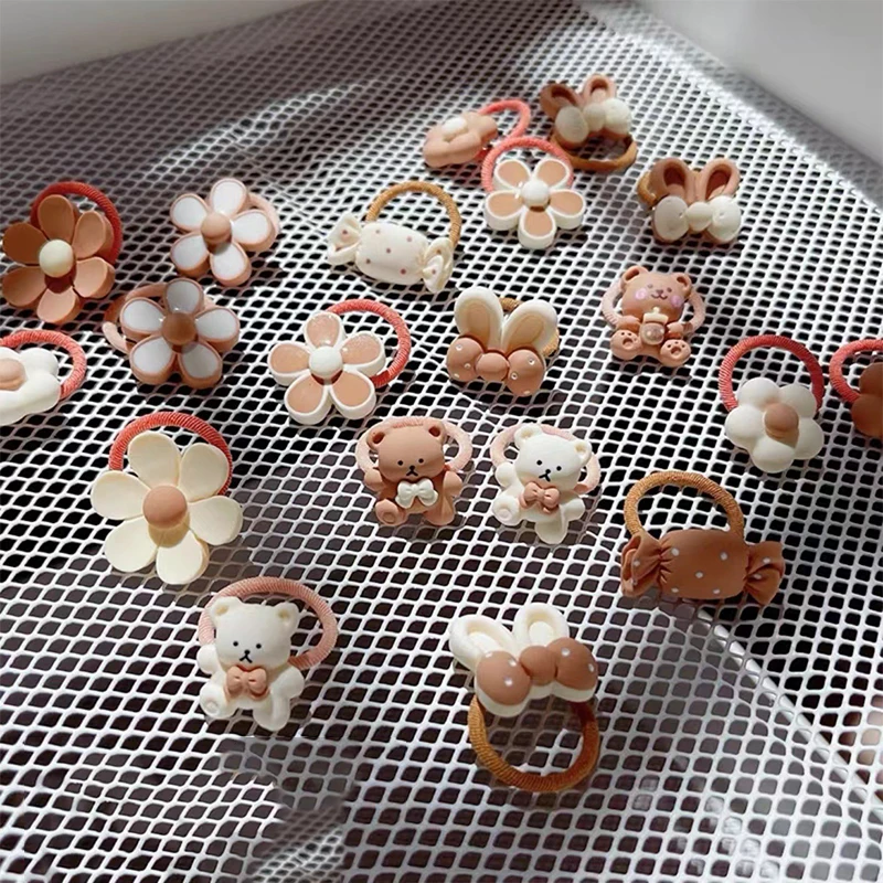 20Pcs/Lot Cute Cartoon Bear Rabbit Hair Band Girls Elastic Rubber Band Headwear Flower Bow Baby Kids Hair Accessories Ornaments