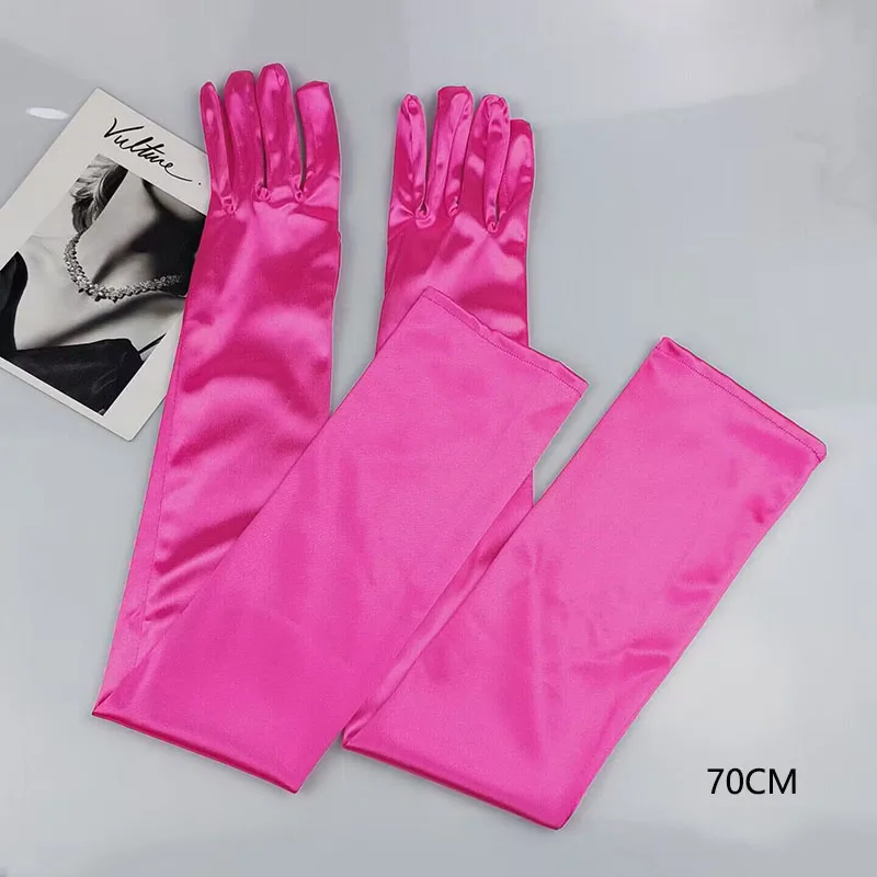 65CM 70CM Lengthen Satin Gloves Women Wedding Evening Party Etiquette Long Gloves Performance Clothing Accessories Mittens T181