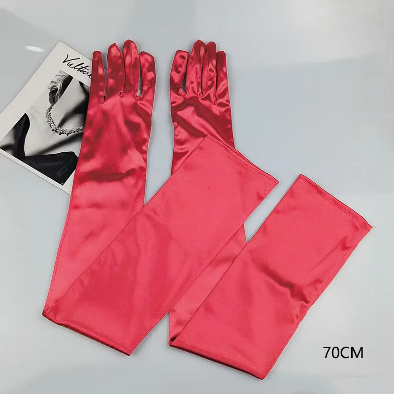 65CM 70CM Lengthen Satin Gloves Women Wedding Evening Party Etiquette Long Gloves Performance Clothing Accessories Mittens T181