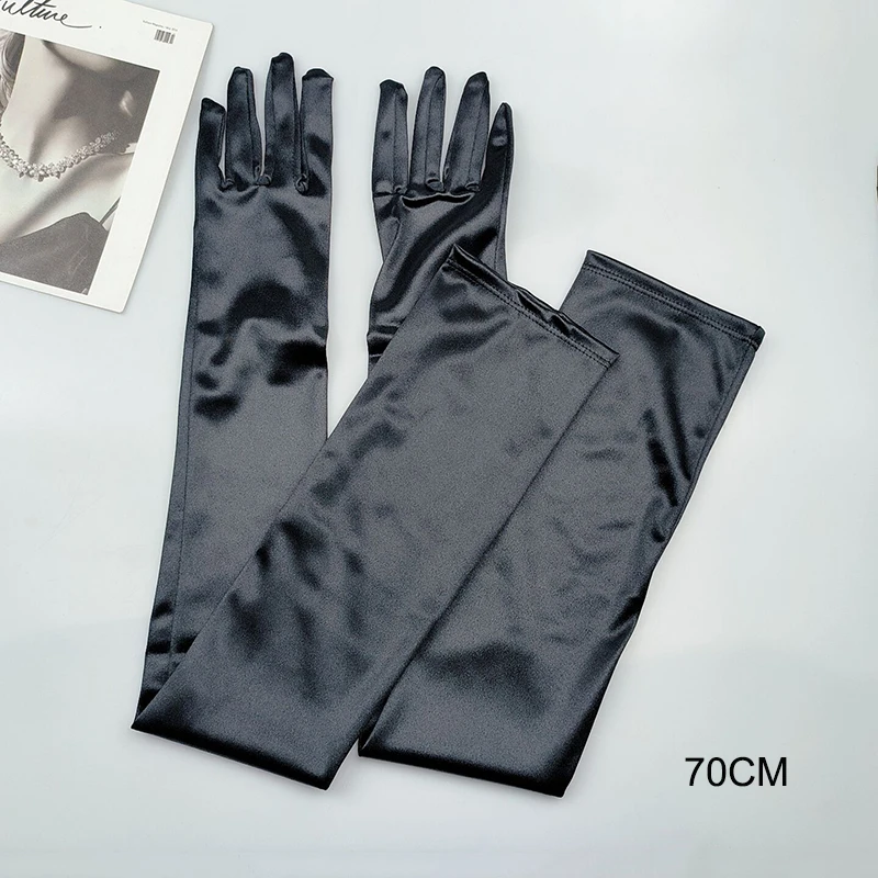 65CM 70CM Lengthen Satin Gloves Women Wedding Evening Party Etiquette Long Gloves Performance Clothing Accessories Mittens T181