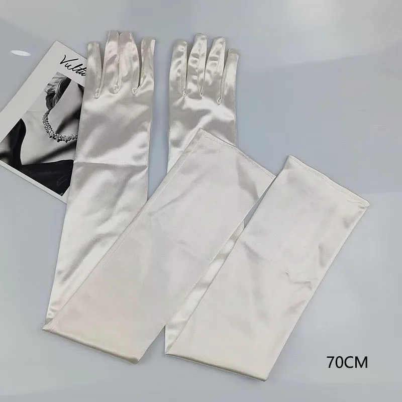 65CM 70CM Lengthen Satin Gloves Women Wedding Evening Party Etiquette Long Gloves Performance Clothing Accessories Mittens T181
