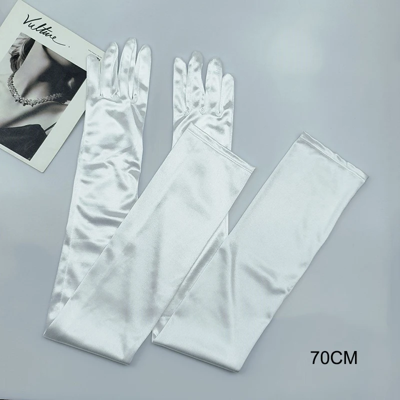 65CM 70CM Lengthen Satin Gloves Women Wedding Evening Party Etiquette Long Gloves Performance Clothing Accessories Mittens T181