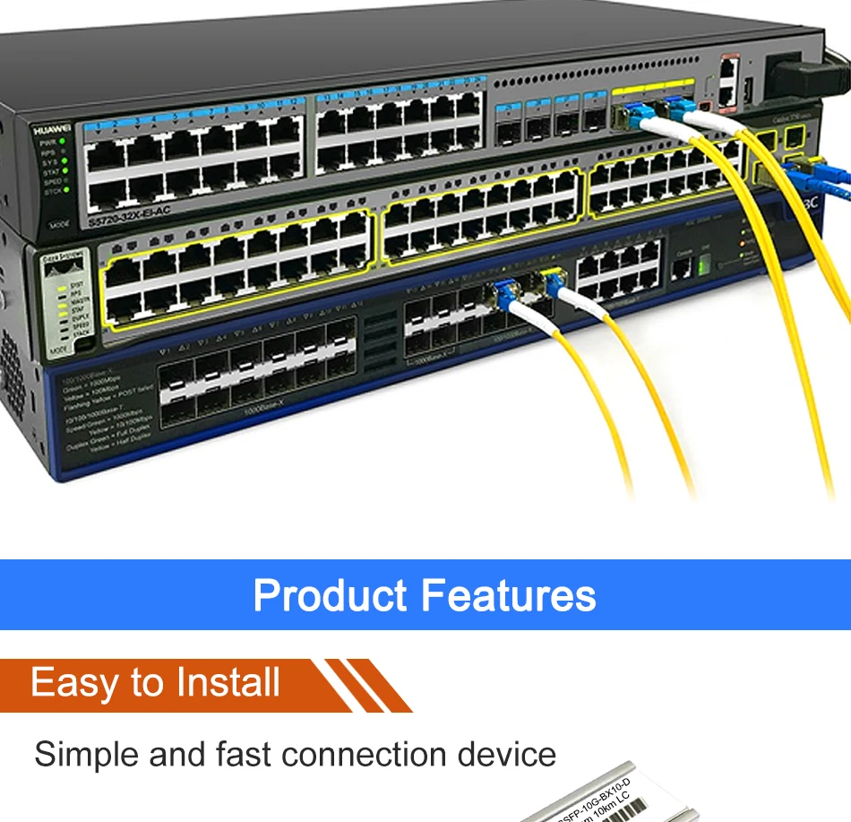10Gb BiDi SFP Transceiver Module 10km,20km/40km/60km 10Gbase-BX T1270/R1330nm LC WDM Optical Module For Mikrotik/Huawei Switch