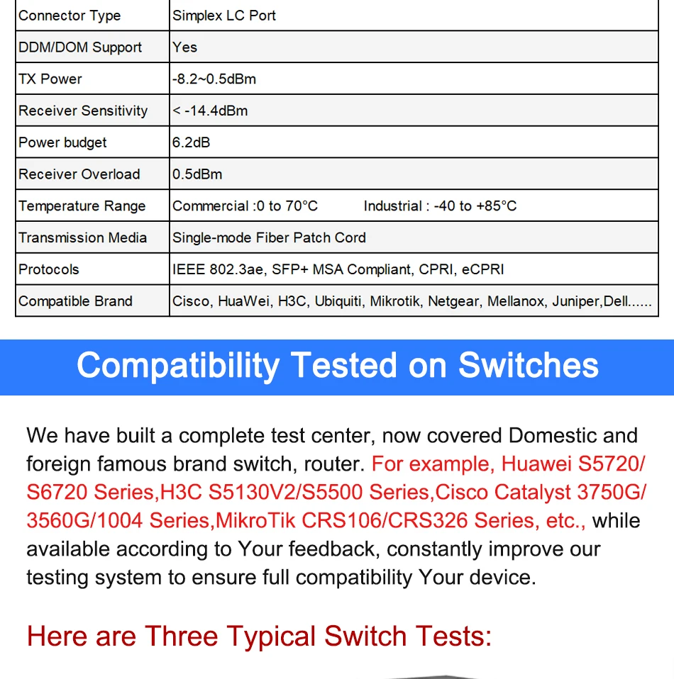 10Gb BiDi SFP Transceiver Module 10km,20km/40km/60km 10Gbase-BX T1270/R1330nm LC WDM Optical Module For Mikrotik/Huawei Switch