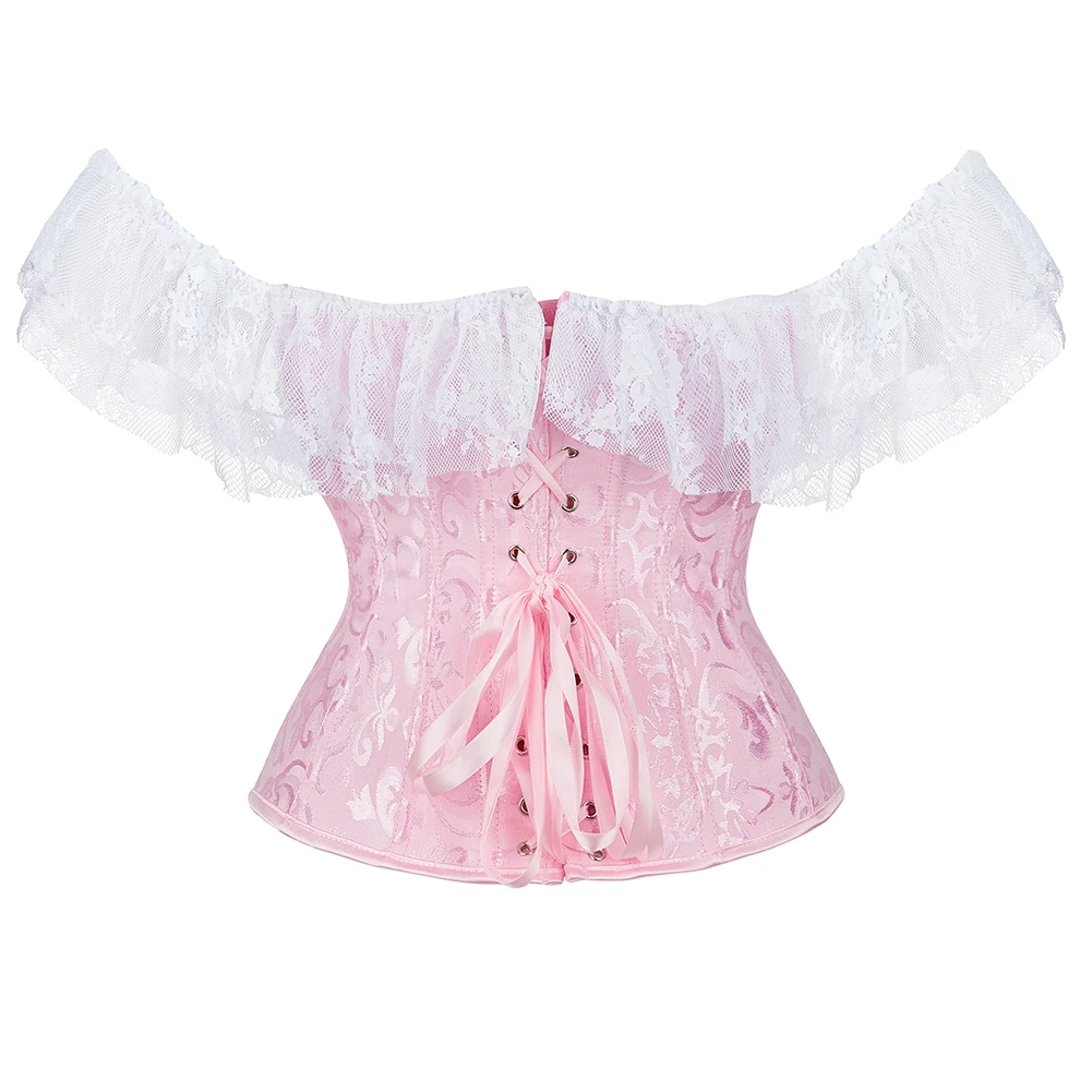 Lace Sleeves Off Shoulder Floral Overbust Corset Princess Elegant Corsets Victorian Women Sexy Bustier Showgirl Party Costume