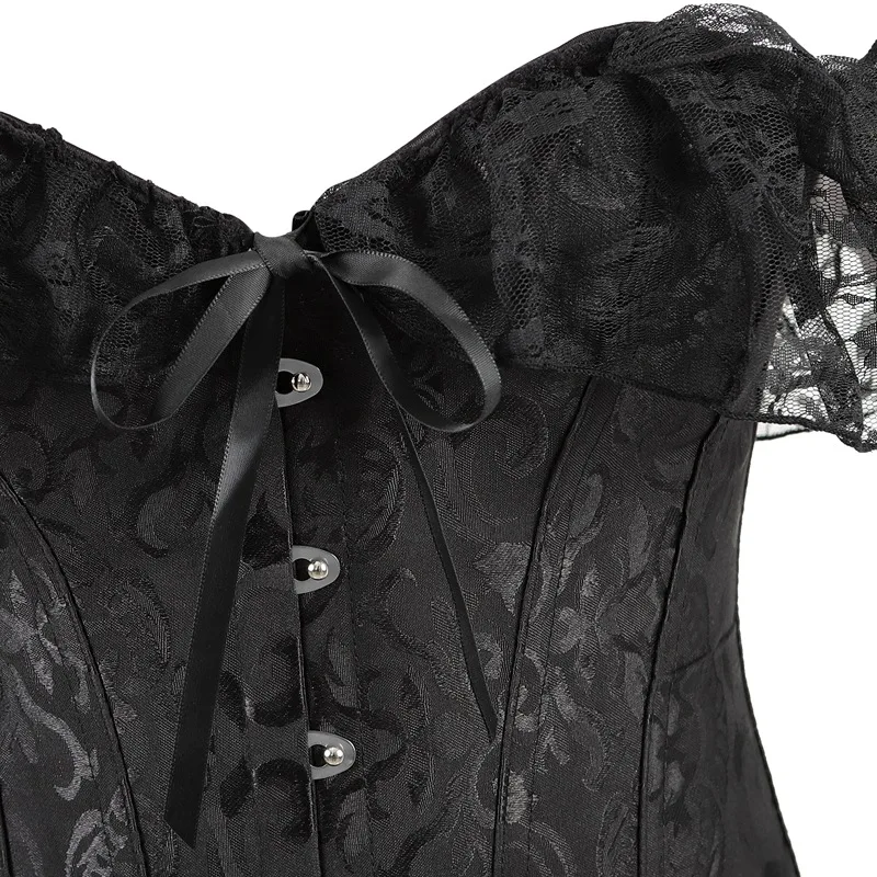 Lace Sleeves Off Shoulder Floral Overbust Corset Princess Elegant Corsets Victorian Women Sexy Bustier Showgirl Party Costume