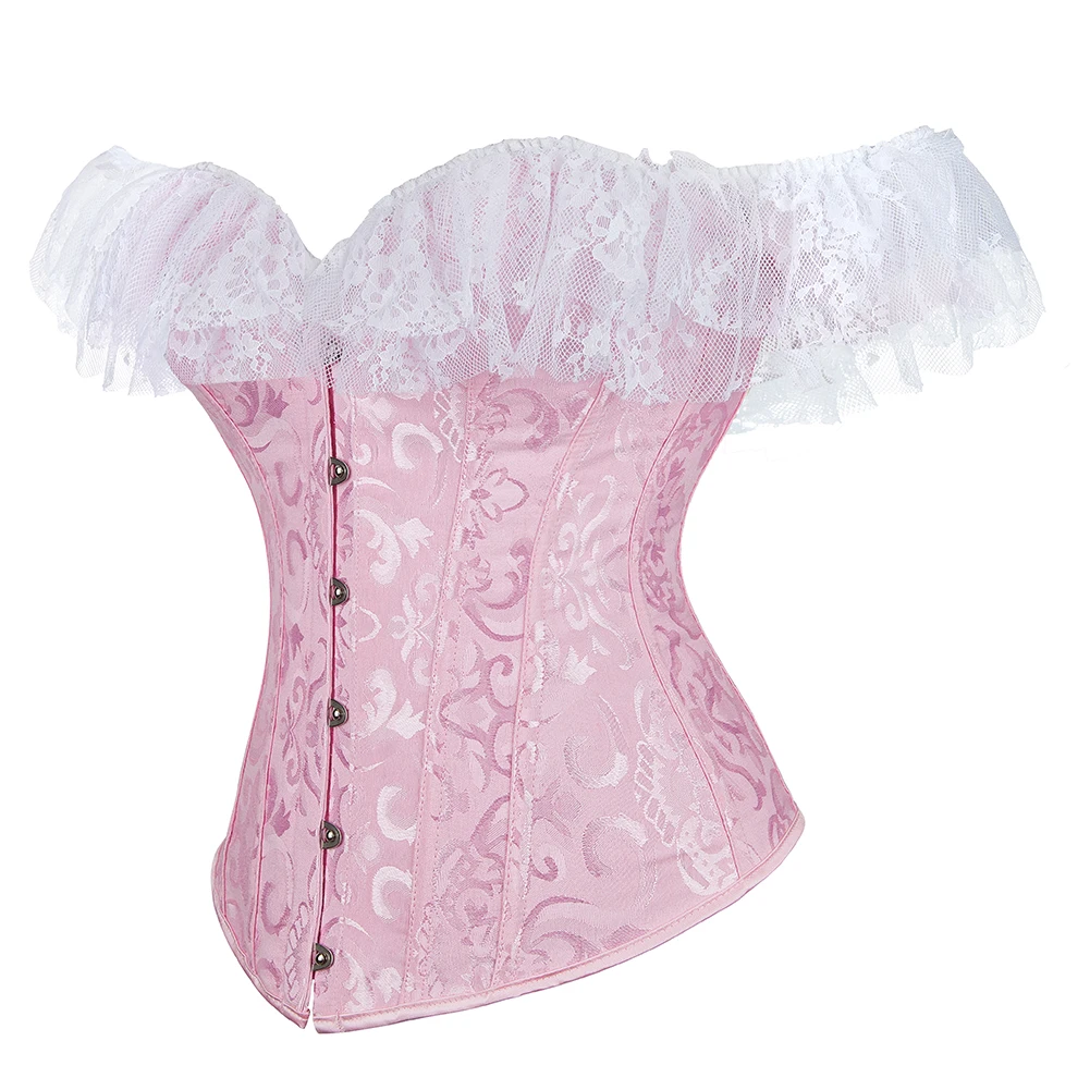 Lace Sleeves Off Shoulder Floral Overbust Corset Princess Elegant Corsets Victorian Women Sexy Bustier Showgirl Party Costume