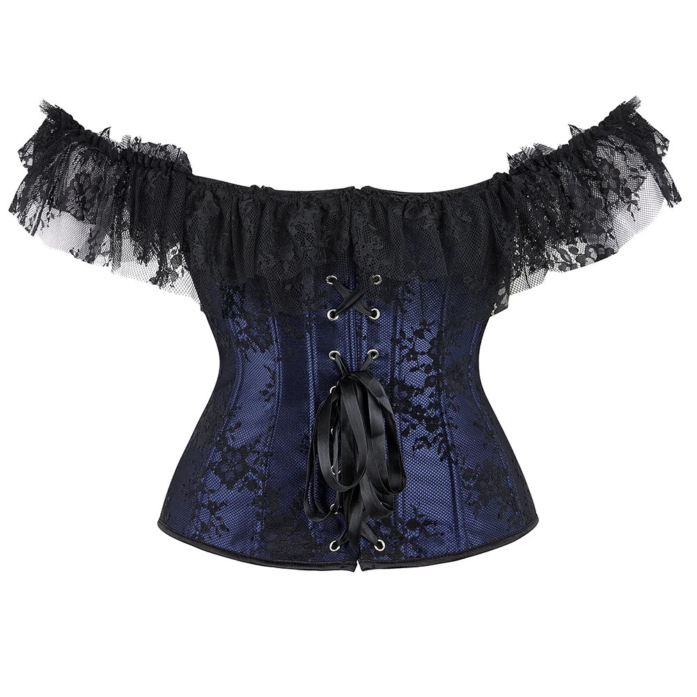 Lace Sleeves Off Shoulder Floral Overbust Corset Princess Elegant Corsets Victorian Women Sexy Bustier Showgirl Party Costume