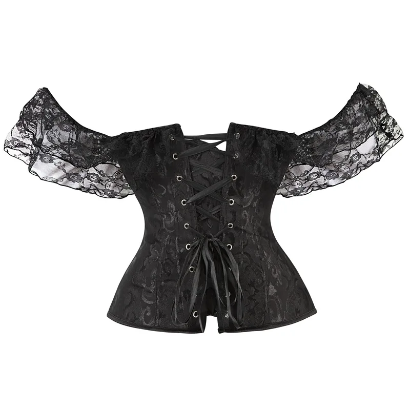 Lace Sleeves Off Shoulder Floral Overbust Corset Princess Elegant Corsets Victorian Women Sexy Bustier Showgirl Party Costume
