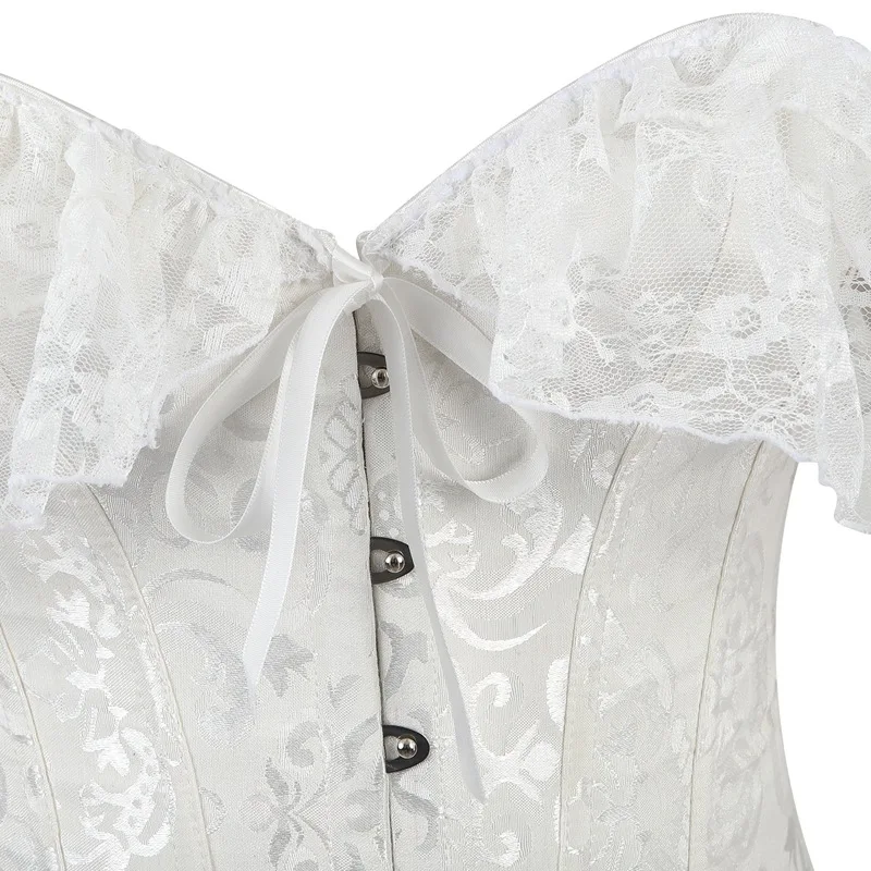 Lace Sleeves Off Shoulder Floral Overbust Corset Princess Elegant Corsets Victorian Women Sexy Bustier Showgirl Party Costume