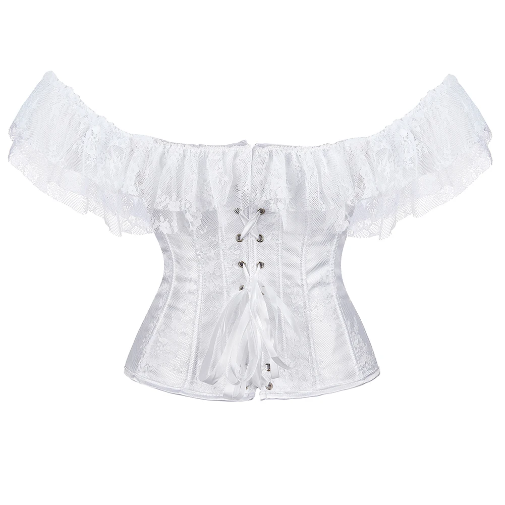 Lace Sleeves Off Shoulder Floral Overbust Corset Princess Elegant Corsets Victorian Women Sexy Bustier Showgirl Party Costume