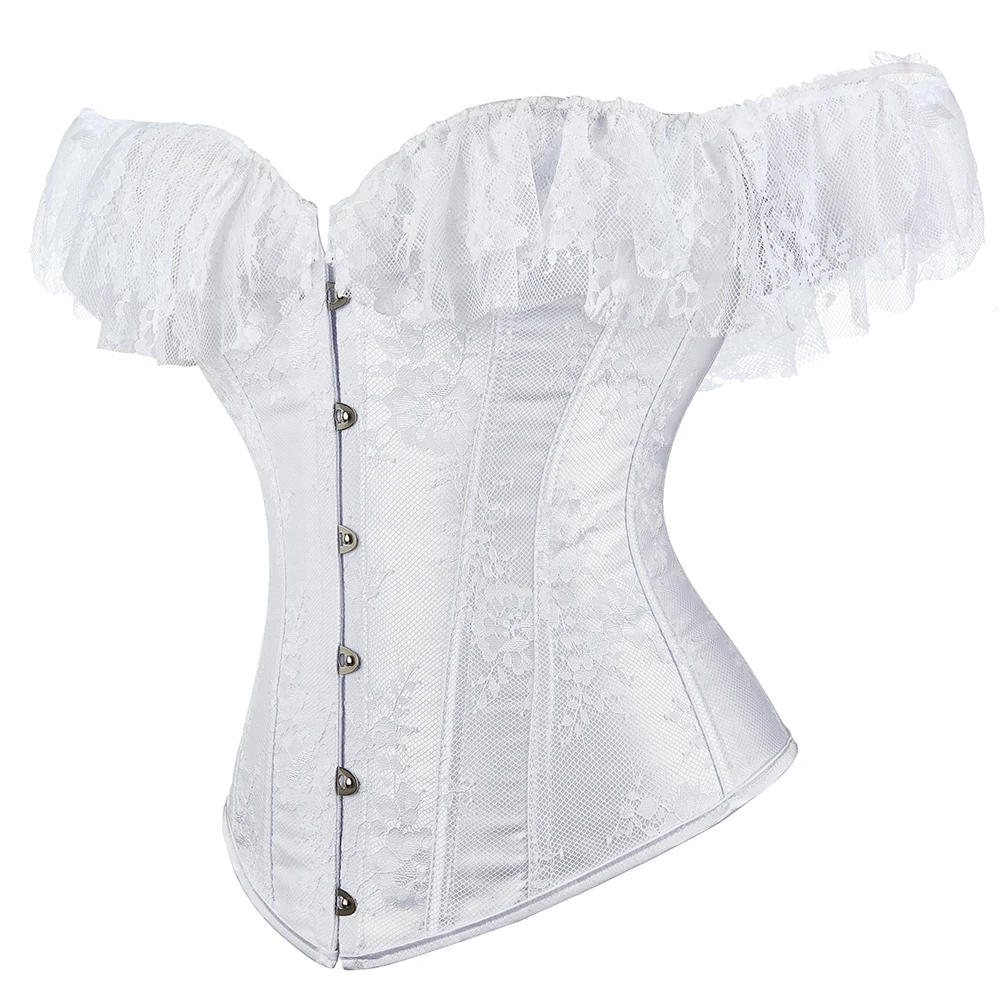Lace Sleeves Off Shoulder Floral Overbust Corset Princess Elegant Corsets Victorian Women Sexy Bustier Showgirl Party Costume