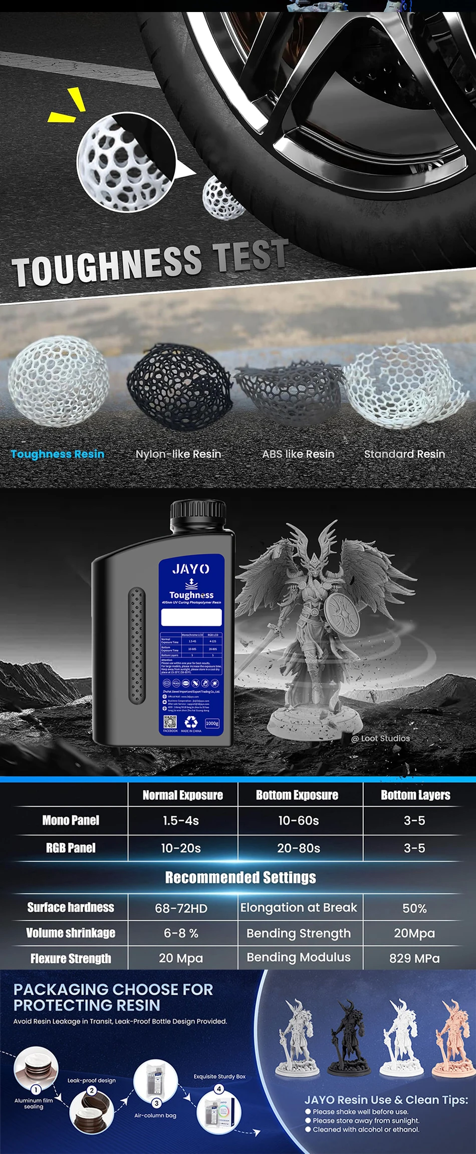 JAYO Standard/ABS-Like/PA-Like/High Temp/Though Resin 10KG 395-405nm UV Curing  Photopolymer Rapid Resin for LCD/DLP 3D Printer