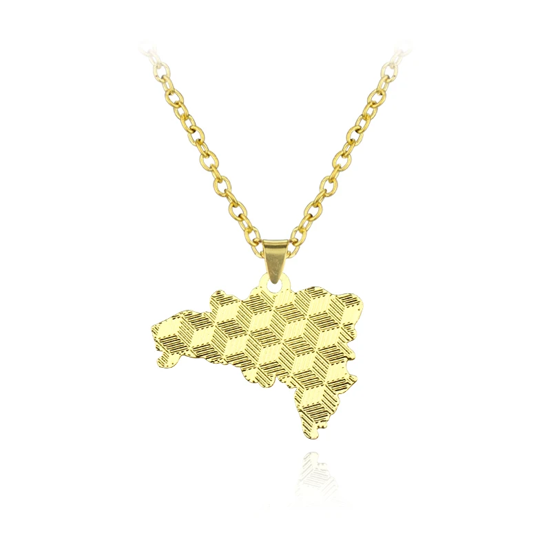 Gold Enamel Dominican Republic Map Silver Plated Pendant Necklace For Women Men Flag Of Dominica Jewelry