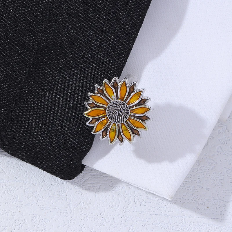New Arrival Sunflower Cuff Links Sun Flower Mens Cufflinks Jewerly Gift Wedding Birthday Anniversary Father's Day