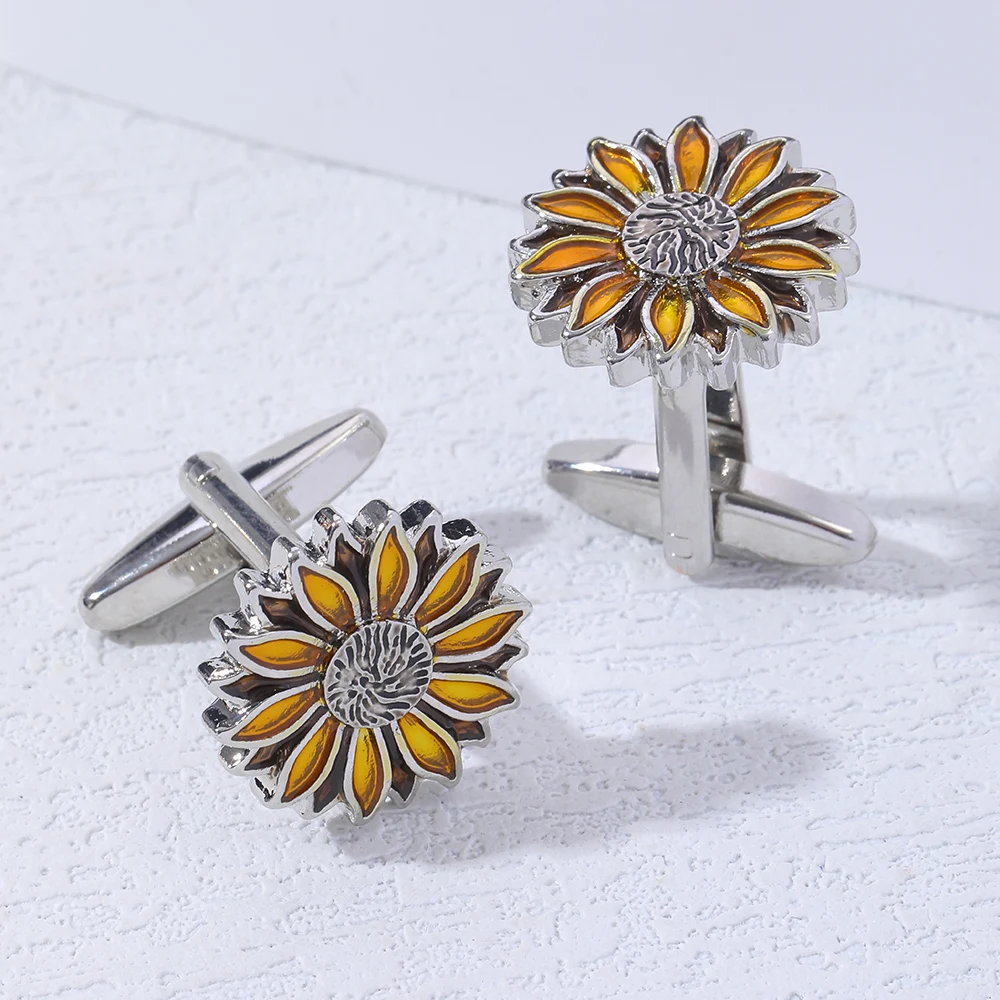 New Arrival Sunflower Cuff Links Sun Flower Mens Cufflinks Jewerly Gift Wedding Birthday Anniversary Father's Day