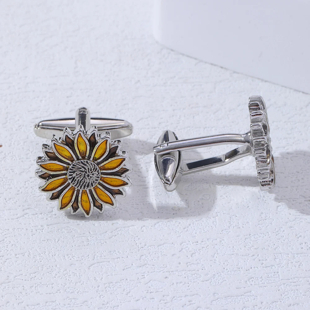 New Arrival Sunflower Cuff Links Sun Flower Mens Cufflinks Jewerly Gift Wedding Birthday Anniversary Father's Day