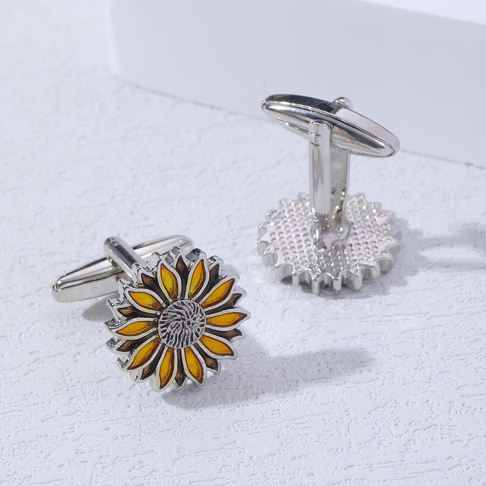 New Arrival Sunflower Cuff Links Sun Flower Mens Cufflinks Jewerly Gift Wedding Birthday Anniversary Father's Day