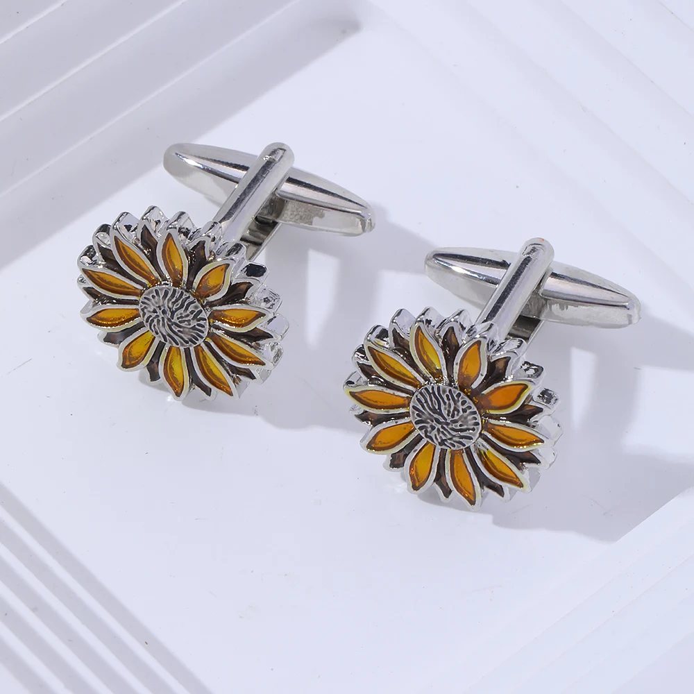 New Arrival Sunflower Cuff Links Sun Flower Mens Cufflinks Jewerly Gift Wedding Birthday Anniversary Father's Day